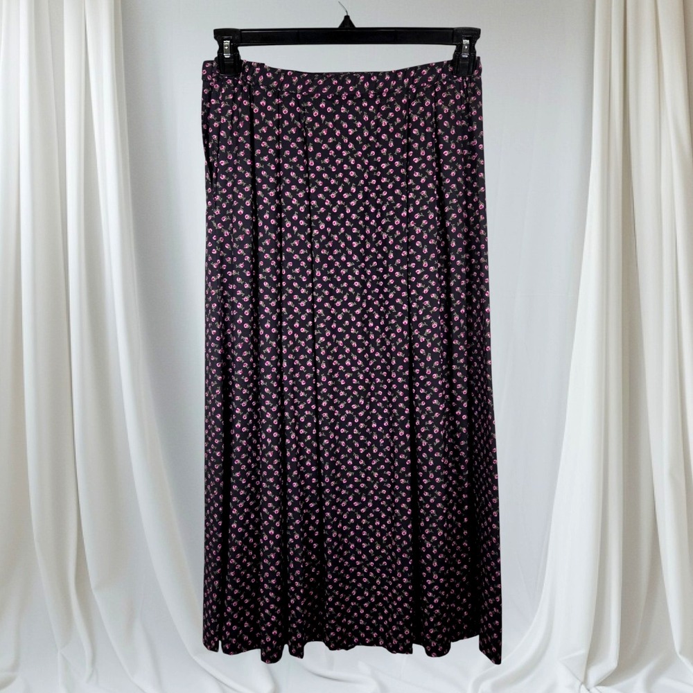 VTG Pendleton Pleated Black Floral Skirt Women's 8 Cottagecore Preppy‎ Academia